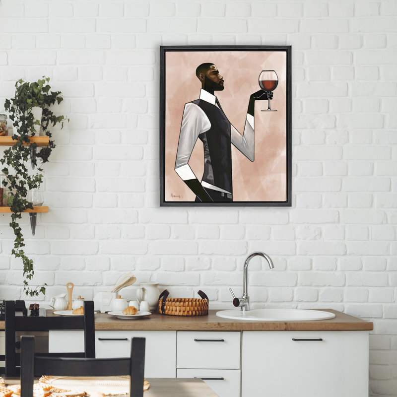 Cadre flottant «Man Toast Cheers», conception par Manasseh Johnson Sr, Cadre flottant noir de jais, H 21 po x l 17 po