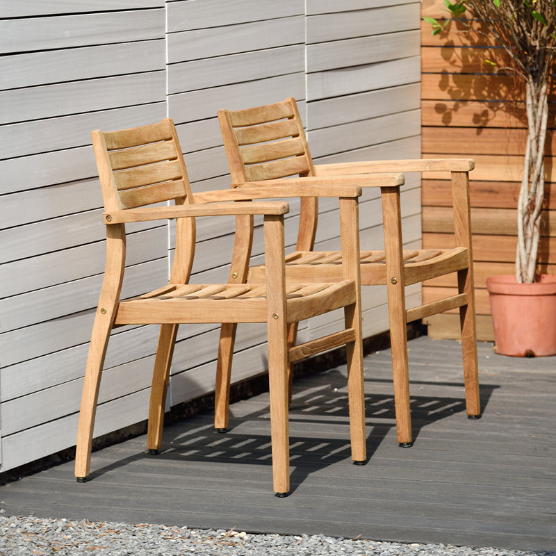 Teak Wood Outdoor Dining Armchair Set of 2