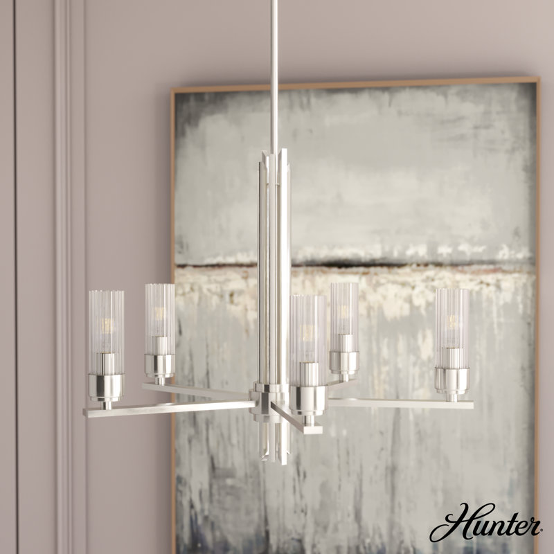 Gatz 5 Light Chandelier Ceiling Light Fixture, Brushed Nickel