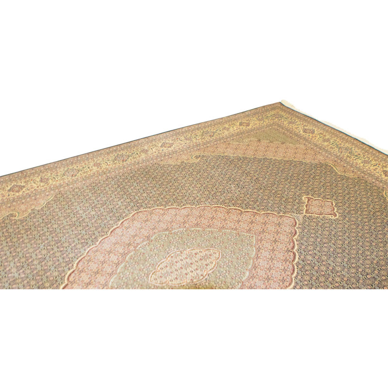 Tapis vert et beige noué à la main de haute qualité