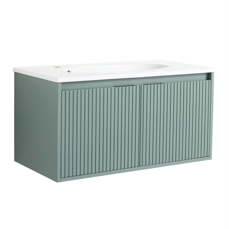 Meuble-lavabo flottant avec lavabo en résine en forme de goutte