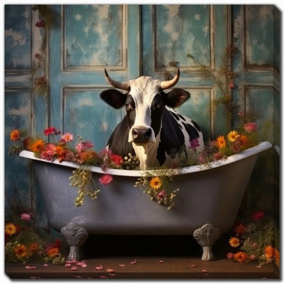 «Bathroom Jungle Joy Cow», art sur toile