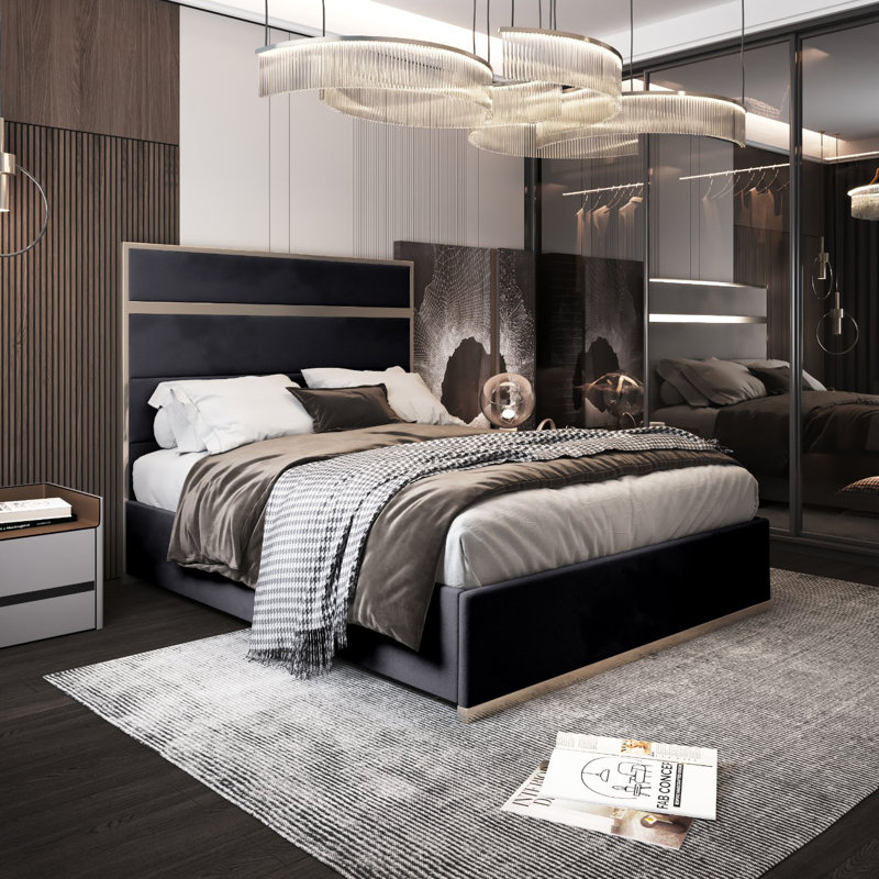 Mirosavka Upholstered Bed, Black, Super King (6')