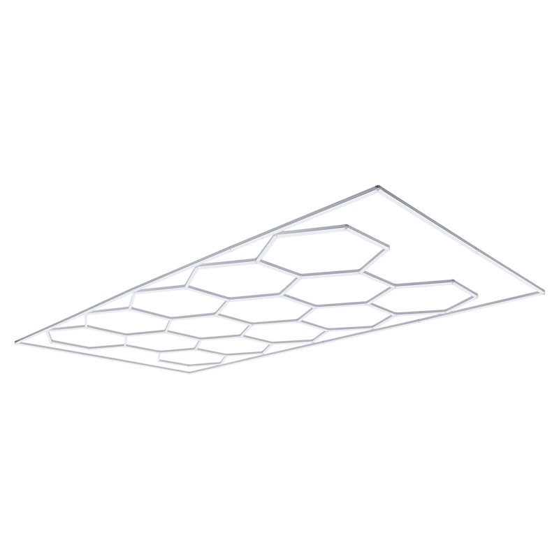 Projecteur à DEL hexagonal pour garage 672 W 80 640 lm 6 500 K, système à 14 grilles, éclairage puissant pour la vente au détail automobile, avec cadre rectangulaire, installation facile, pour garage, entrepôt, atelier, magasin, salle de sport