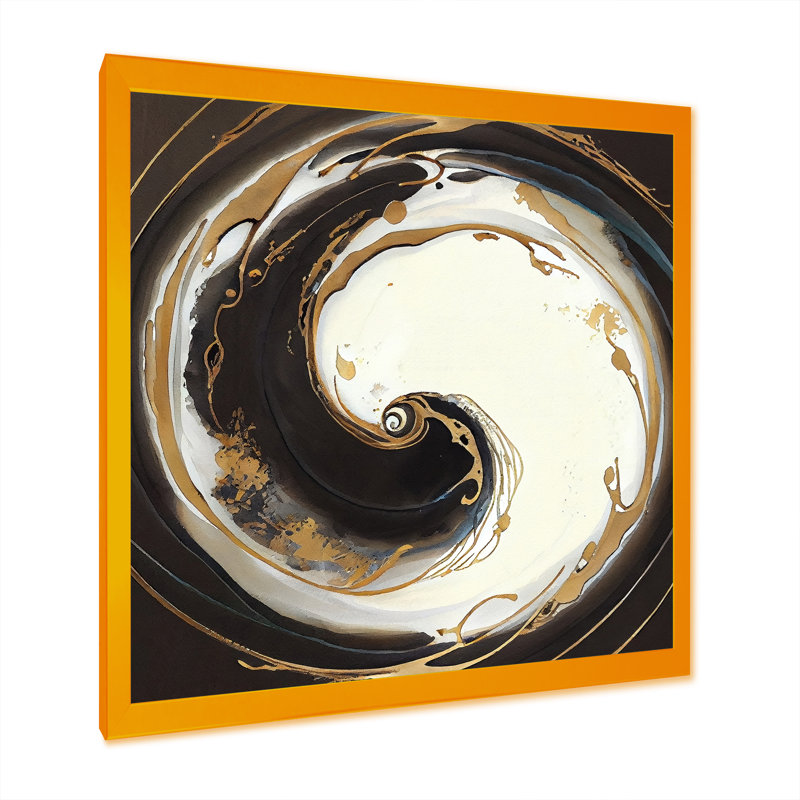 «Black and Gold Circle VII», art mural moderne sur toile, L 24 po x H 24 po, Encadrement doré