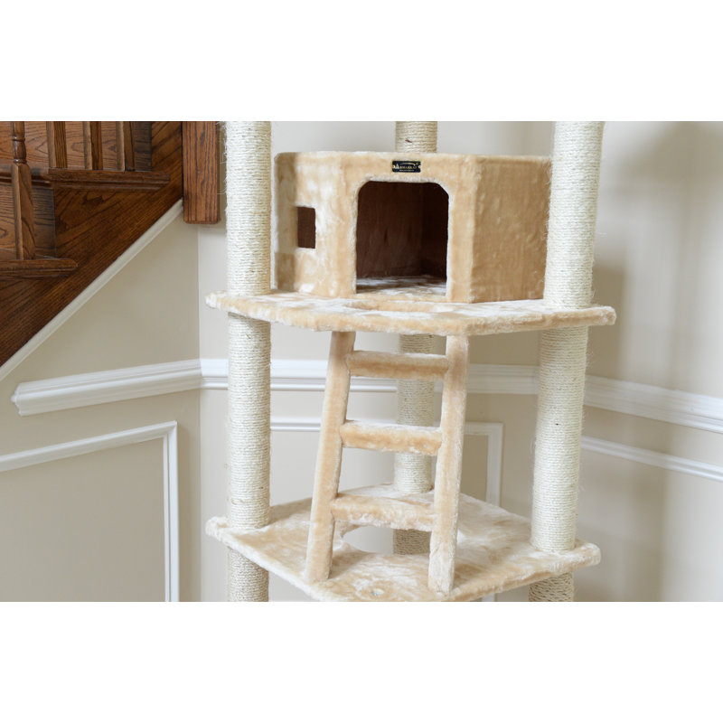 Beige Faux Fur and Sisal Multi-Level Cat Tree Tower
