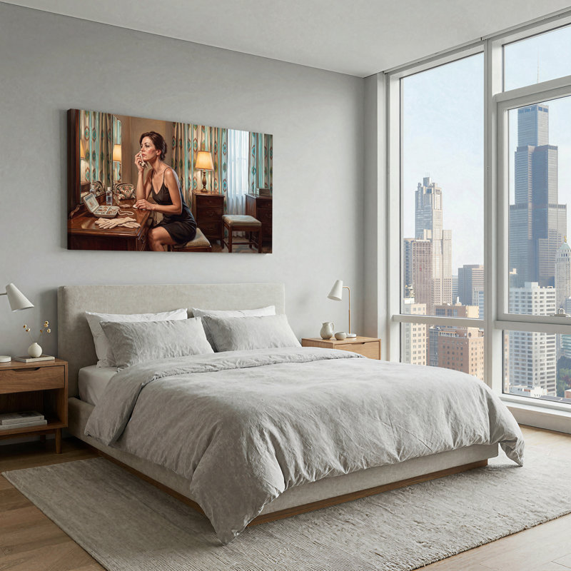Art mural sur toile, "Woman at Wooden Vanity", L 58 po x H 28 po