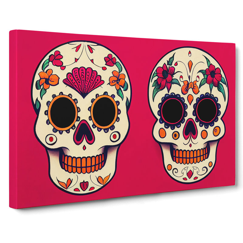 XXX-H1022-WF-3959X Floral Sugar Skulls - Wrapped Canvas Print, 40cm H x 60cm W x 3cm D
