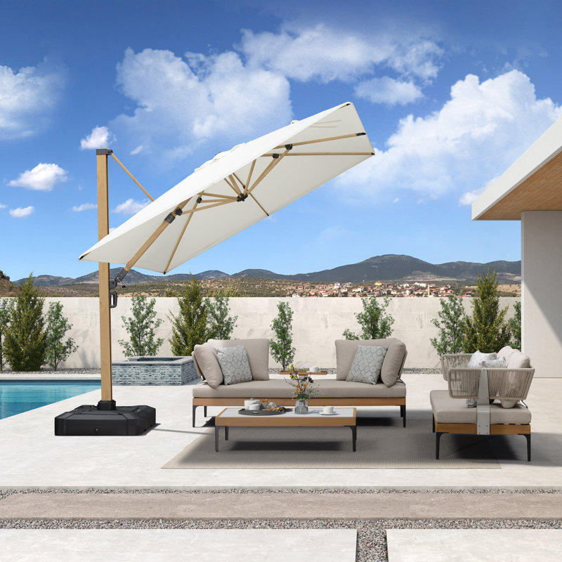 Parasol de patio en porte-à-faux 9 x 9 pi MEB Arlmont & Co. Palace, base incluse, Crème