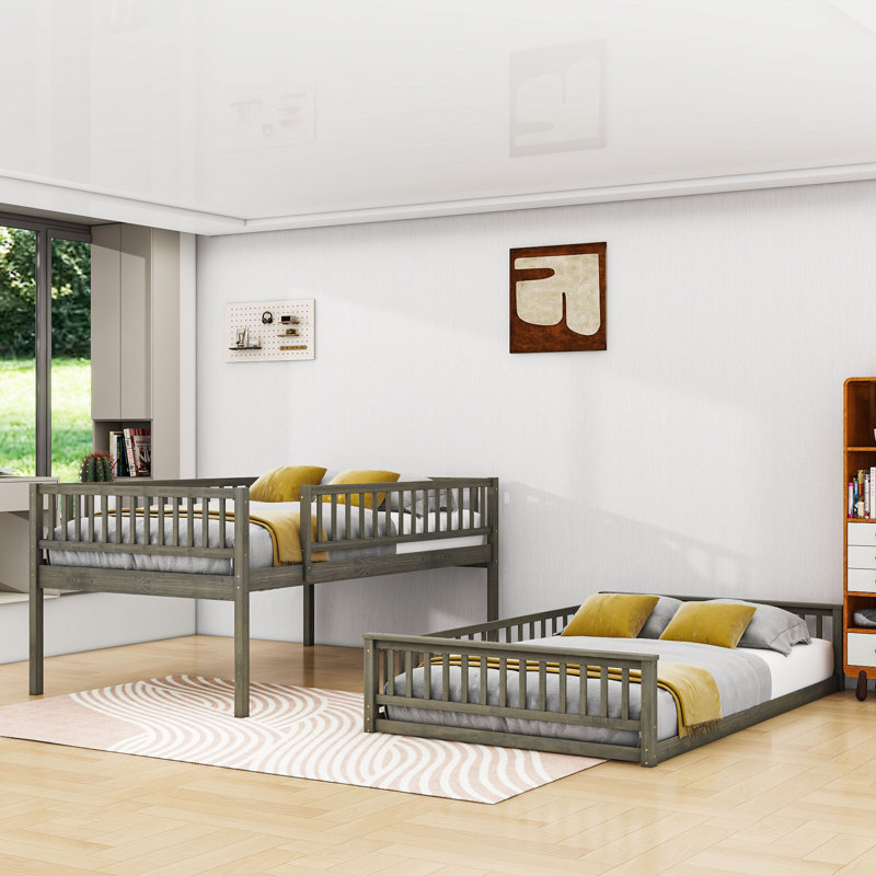 Lit superposé grand sur grand avec motif détachable et échelle, Gris