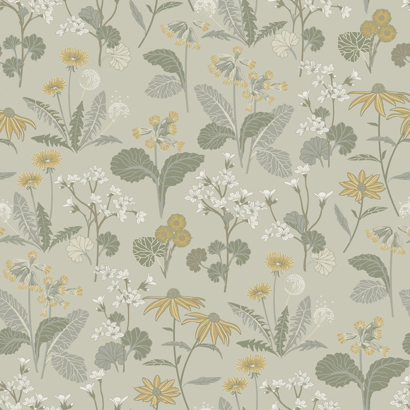 Ingrid Floral Wallpaper Roll, Light Green/Light Brown