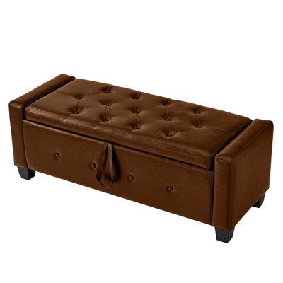 48" Ottoman Bench With Storage, Bench For Bedroom,Living Room,Hallway, Upholstered Tufted Faux Leather PU Ottoman Brown