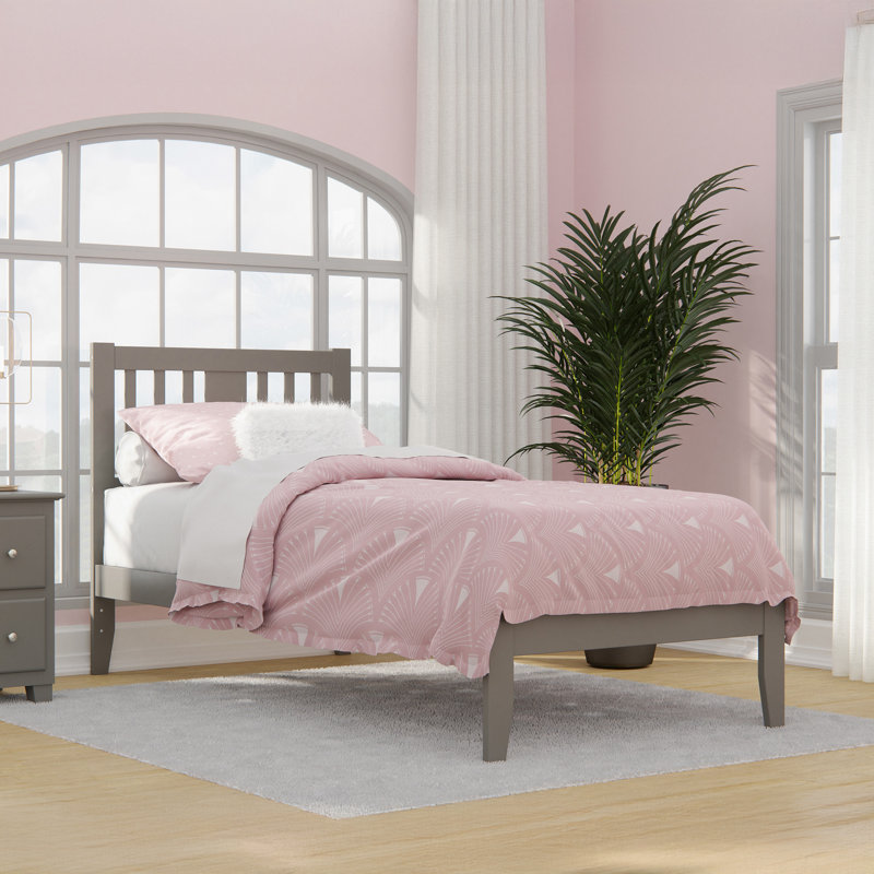 Lit plateforme en bois massif Zosia, Simple très long, Gris