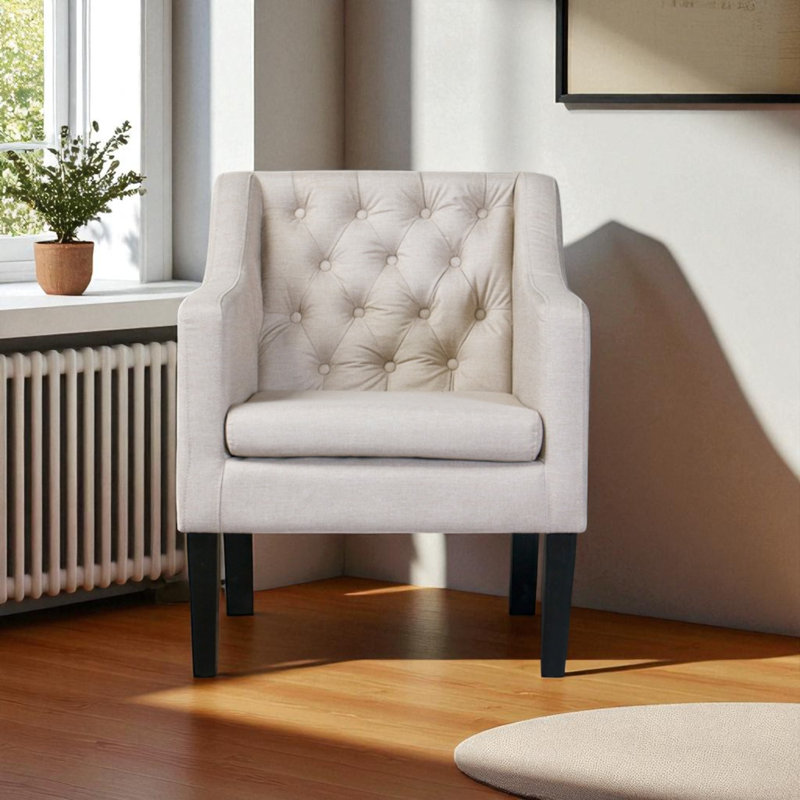 Enclave Beige Finish Upholstered Button-Tufted Club Chair, 30.85" H X 24.24" W X 23.73" D