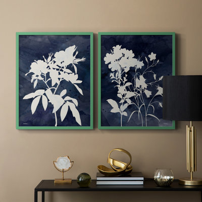 Indigo Botanical I Revisited-Premium Framed Print -Ready to Hang - No Nails Required - No Nails Required