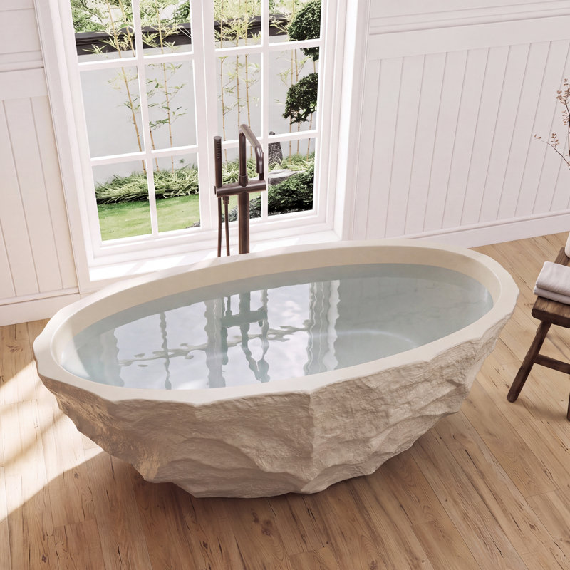 Baignoire autoportante 67 "à surface solide en pierre profonde beige, Beige