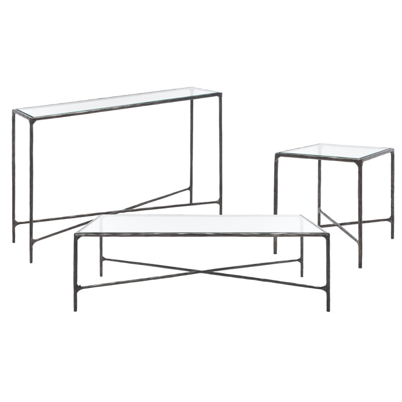 Ensemble de tables basses 3 pièces Evelynn, Transparent, Noir