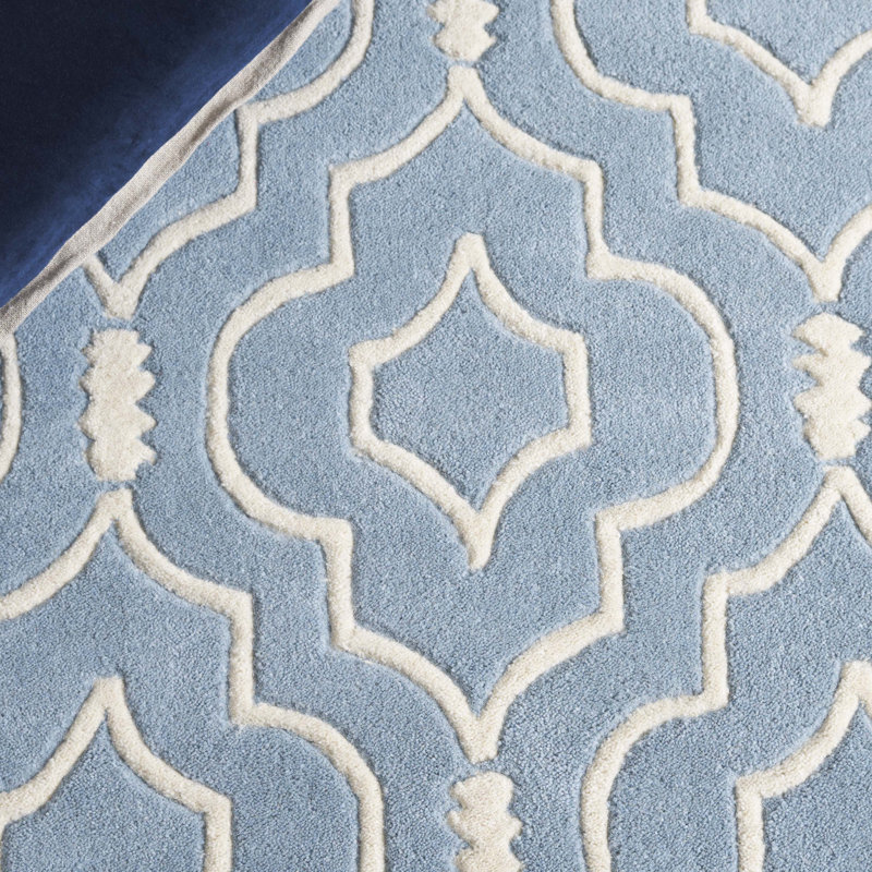 Blue and Ivory Hand-Tufted Wool Geometric Rug