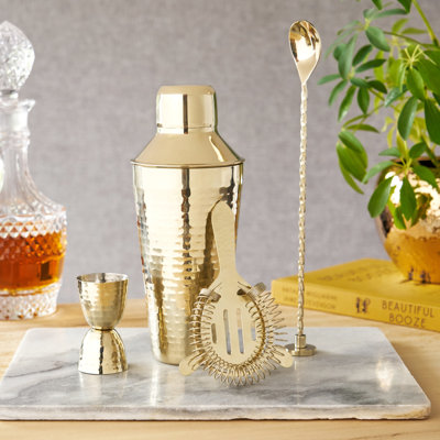 Hammered Barware Set in Gold