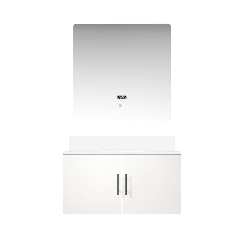 36 po Miroir à DEL avec meuble-lavabo blanc brillant et surface en quartz - Spacieux, pour marquer les dommages