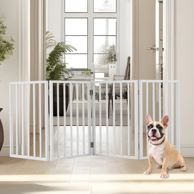 PETMAKER Pet Gate 4-Panel Indoor Foldable Fence for Dogs and Cats, Freestanding Wooden Dog Fence for Stairs, Hallways and Doorways, 72 x 24 Inch Retractable Pet Barrier 