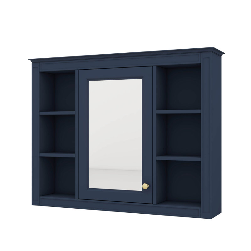 Armoire à pharmacie de 35 po x 27,5 po, rangement mural pour salle de bain avec miroir, unité moderne avec 6 tablettes ouvertes