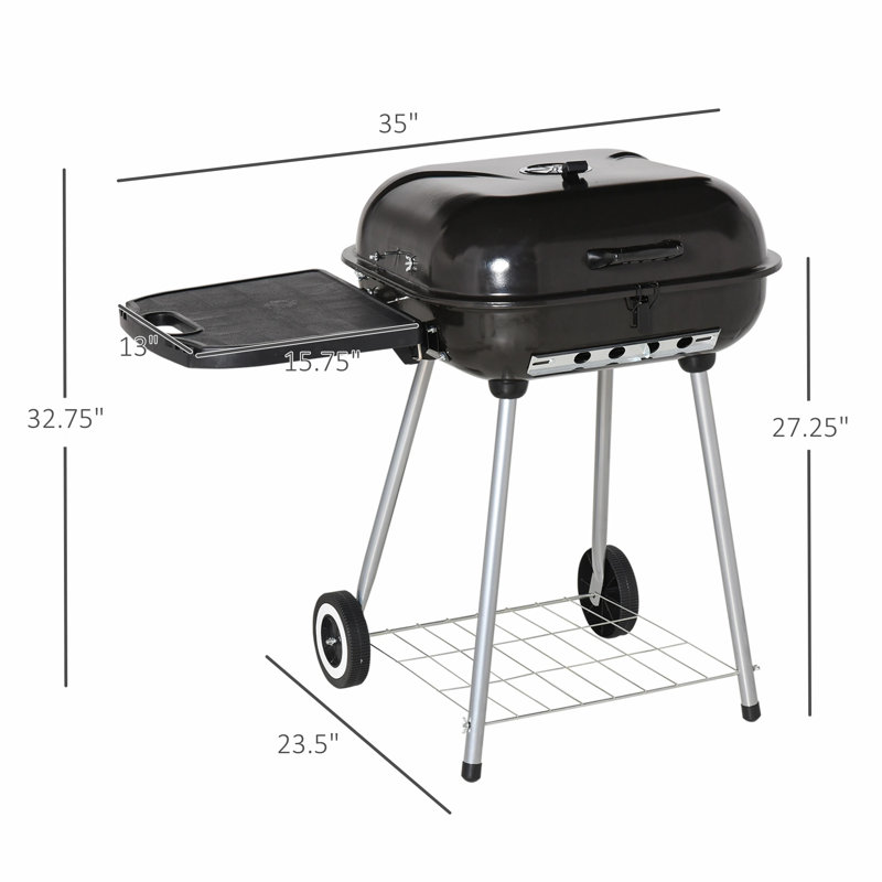 Barbecue au charbon de bois 22 "avec tablette latérale pliable et roulettes pour l'extérieur