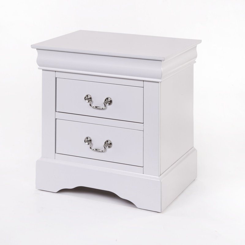 Élégante table de chevet blanche avec deux tiroirs fonctionnels élégants pour une chambre fabuleuse