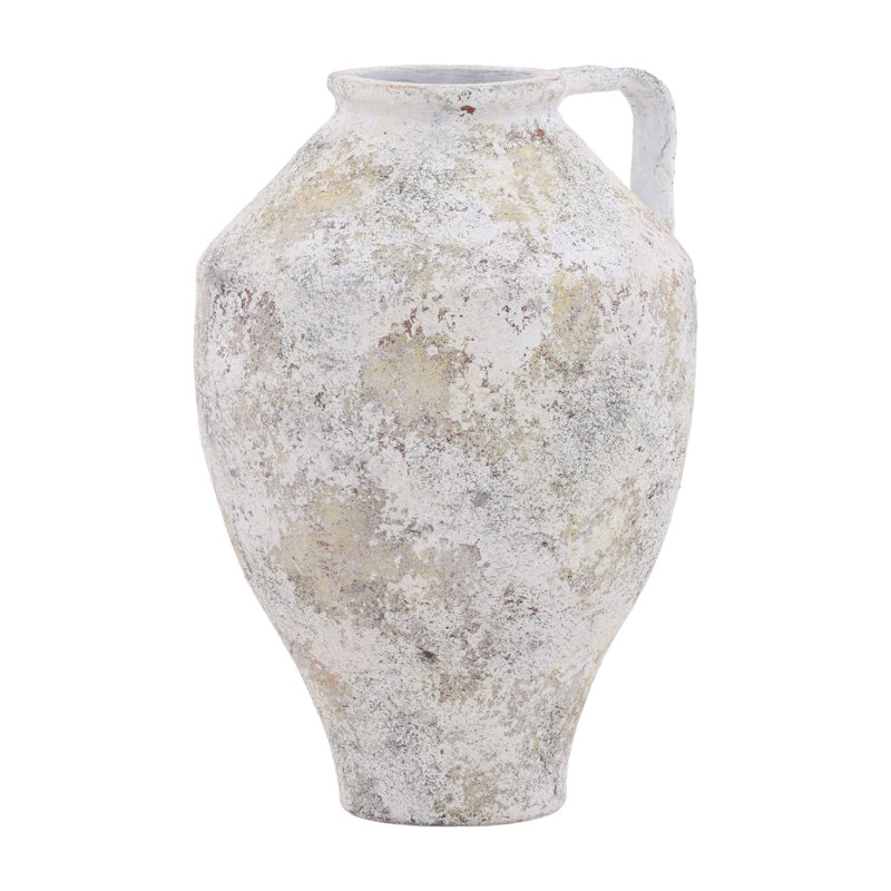 Halina 18" Tall Terracotta Vase, Distressed White