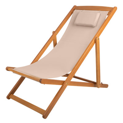 Reclining Beach Lounge Chair - Adjustable Reclining Sling Chair, Beige