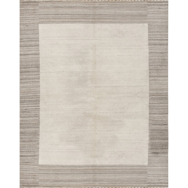 Wool Striped Area Rug in Ivory/Light Charcoal