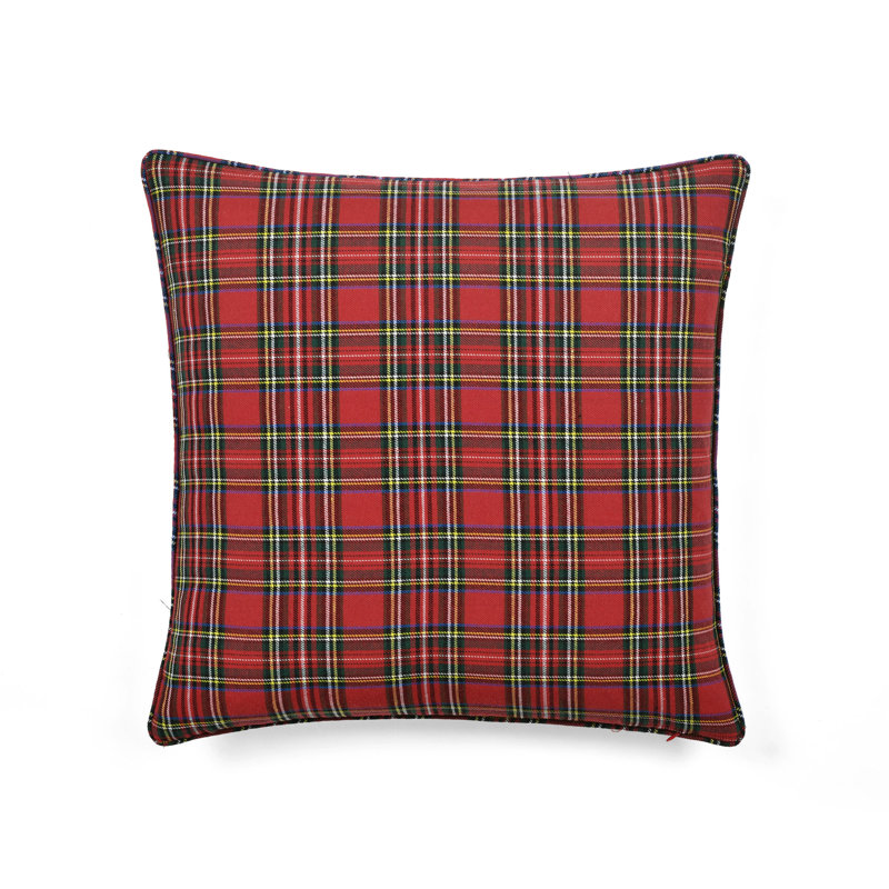 Red Holiday Truck Plaid Embroidered Cotton Blend Pillow Cover 20" x 20"