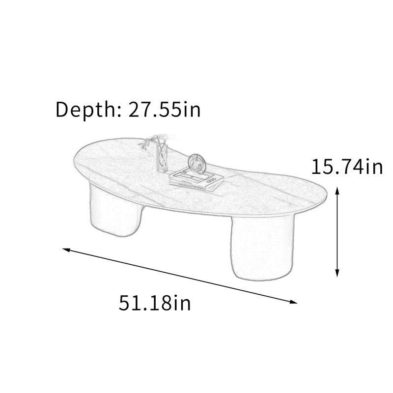 Table basse minimaliste et artistique en ardoise irrégulière, 15.74" H x 51.18" W x 27.55" D, Gris / Noir, Marbre