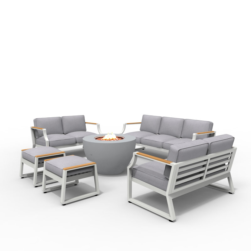 9 - Person Patio Conversation Set with Cushions, White