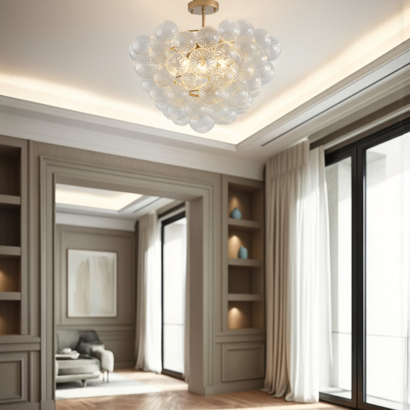 Luminaire suspendu doré à 3 lumières avec abat-jour sphérique en verre transparent 23,6 po