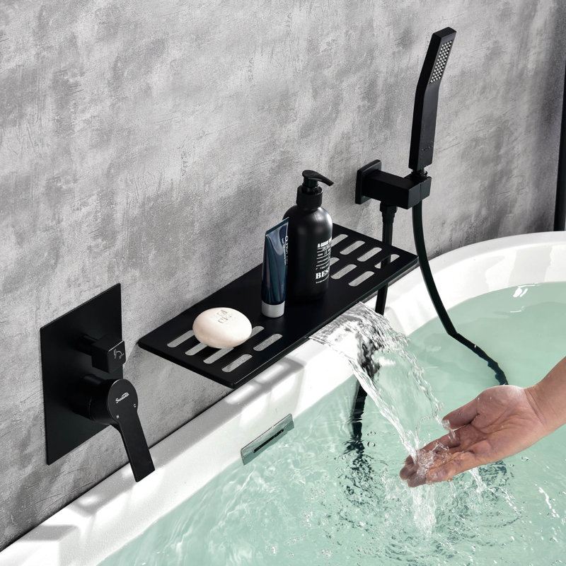 Wall Tub Spout with Diverter, Black