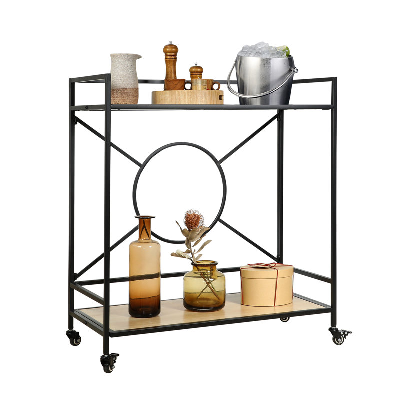 Chariot-bar Talar en métal simplement assemblé avec SEULEMENT 4 vis, Noir, Verre trempé transparent