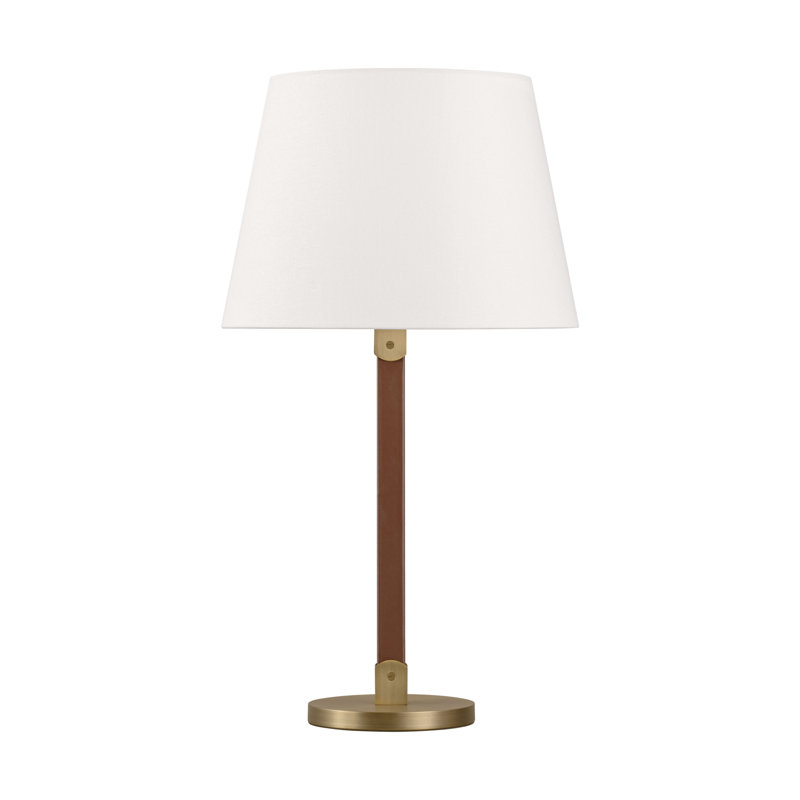 Lauren Ralph Lauren Grayson 1 Light Bedroom Home Office Living Room Lamp In Aged Iron Finish With White Linen Shade, Brass