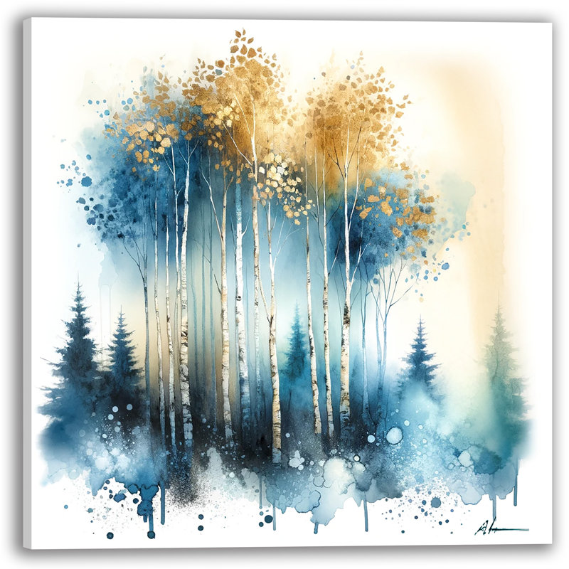 Art mural sur toile Golden Birch Enchantment, H 30 po x l 30 po