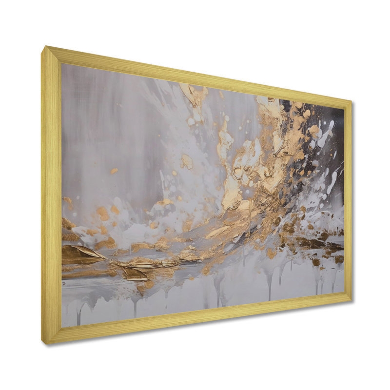 «Gold and White Collusion Abstract», art mural abstrait, impression sur toile moderne, H 16 po x l 32 po, Cadre photo unique