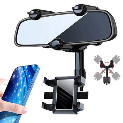 360° Adjustable And Extendable Car Mirror Phone Holder For GPS, Video Recording, And Call