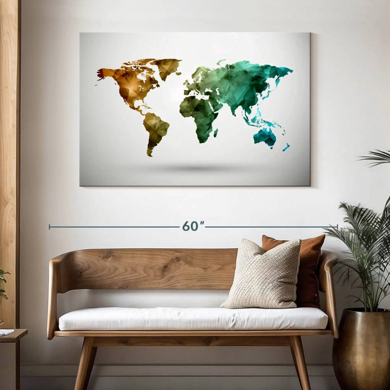 Carte du monde abstrait moderne Aliaz, H 32 po x l 48 po