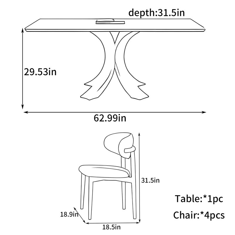 Retro rectangular dining table, 29.53"H x 62.99"L x 31.5"W