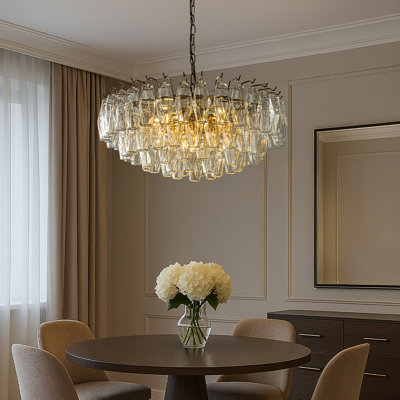  Luminaire suspendu moderne en verre de Murano de 28 po à 6 lumières en verre de Murano