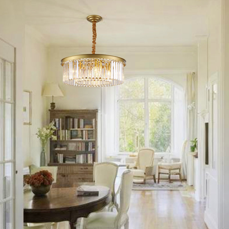 Eshmaal 6 - Light Dimmable Drum Chandelier, 7" H x 21.6" W x 21.6" D, Gold