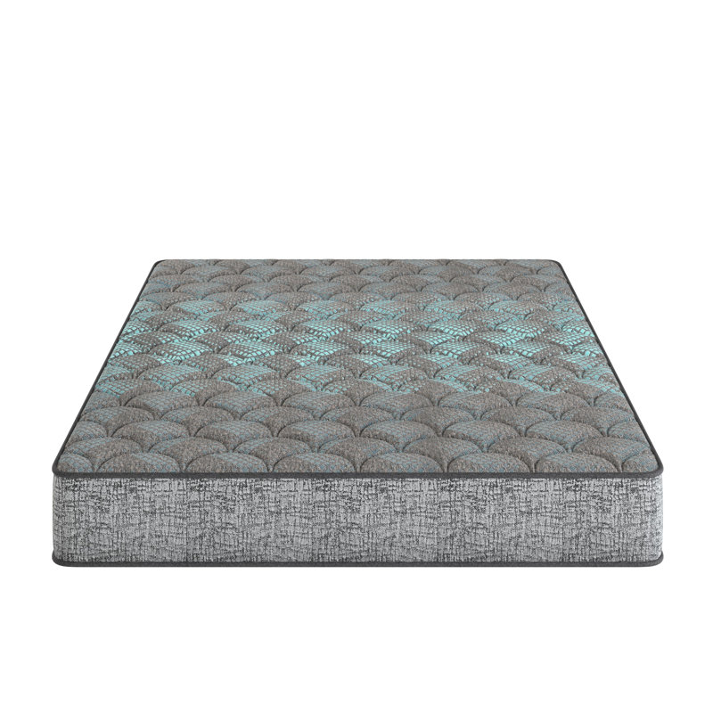 Matelas simple de 7 po en mousse grise et bleue, confort moyen, idéal pour les lits d'invités, avec des couches de confort en relief, une structure