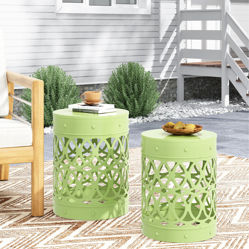 Outdoor Metal S/2 End Table, Green