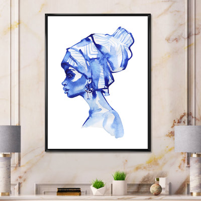 «Blue Fashion Portrait of Afro American Woman», peinture sur toile