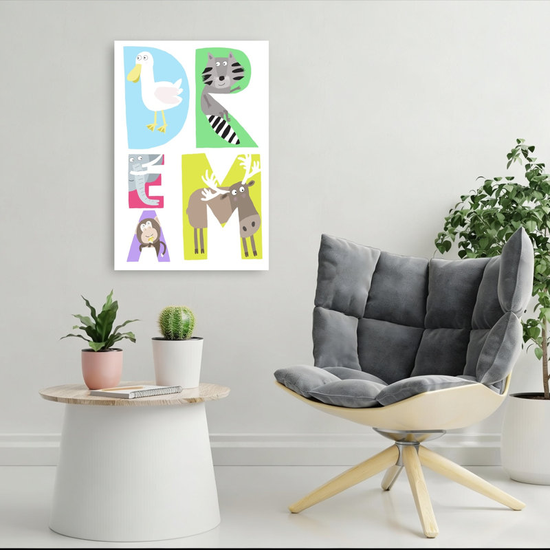 Dream Animal Alphabet Colorful Playful Whimsical Duck Elephant Monkey Wall Art Print by Carla Daly - Wrapped Canvas Print