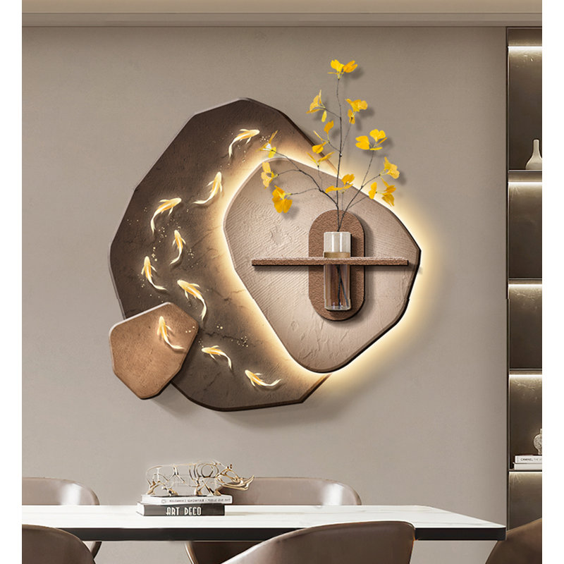 Décoration murale zen poisson jouant sur le grès, H 19,69 po x l 19,69 po x P 1,18 po